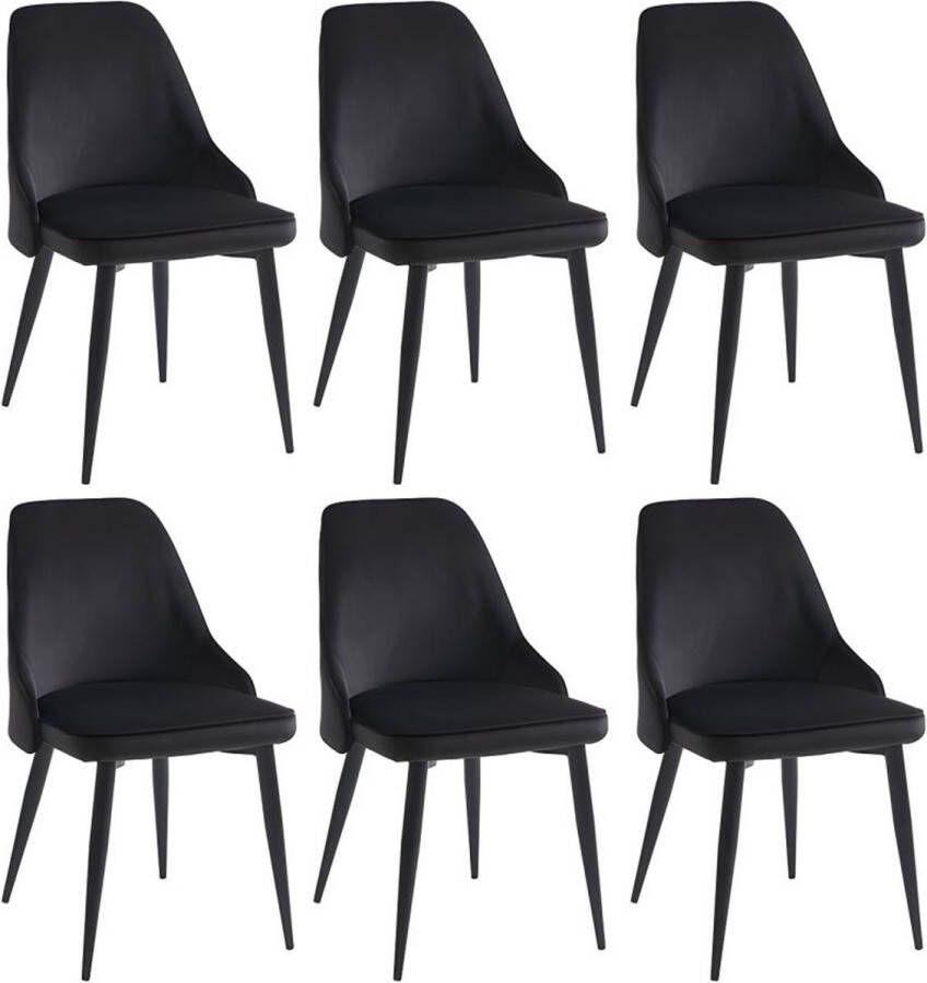 Set van 6 stoelen EZRA Fluweel en metaal Zwart L 53 cm x H 86 cm x D 59 cm