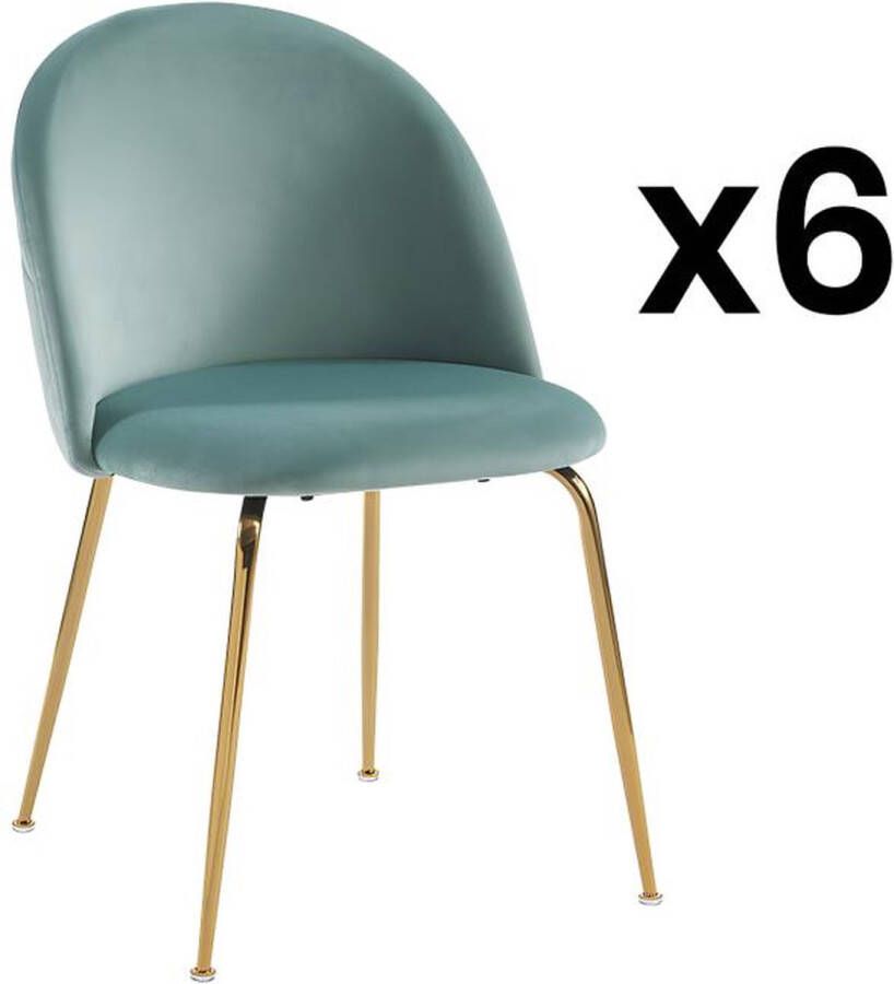 Vente-unique Set van 6 stoelen Fluweel en goudmetaal Saliegroen MELBOURNE L 50 cm x H 77 cm x D 55 cm - Foto 3