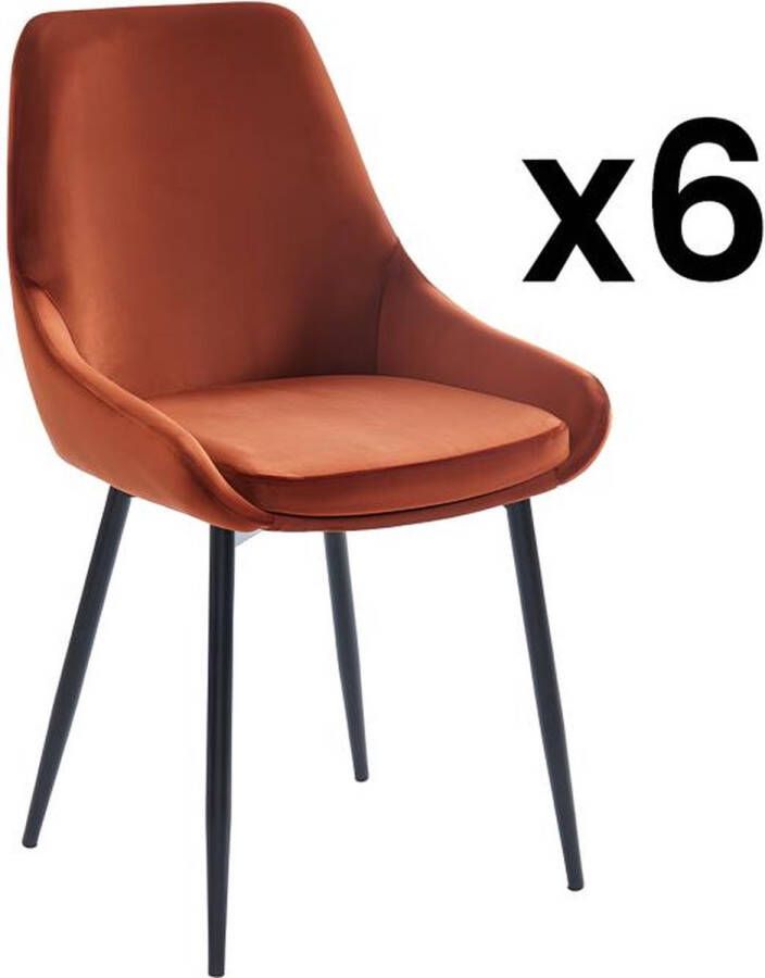 Vente-unique Set van 6 stoelen Fluweel en zwart metaal Terracotta MASURIE L 49 cm x H 85.5 cm x D 56 cm