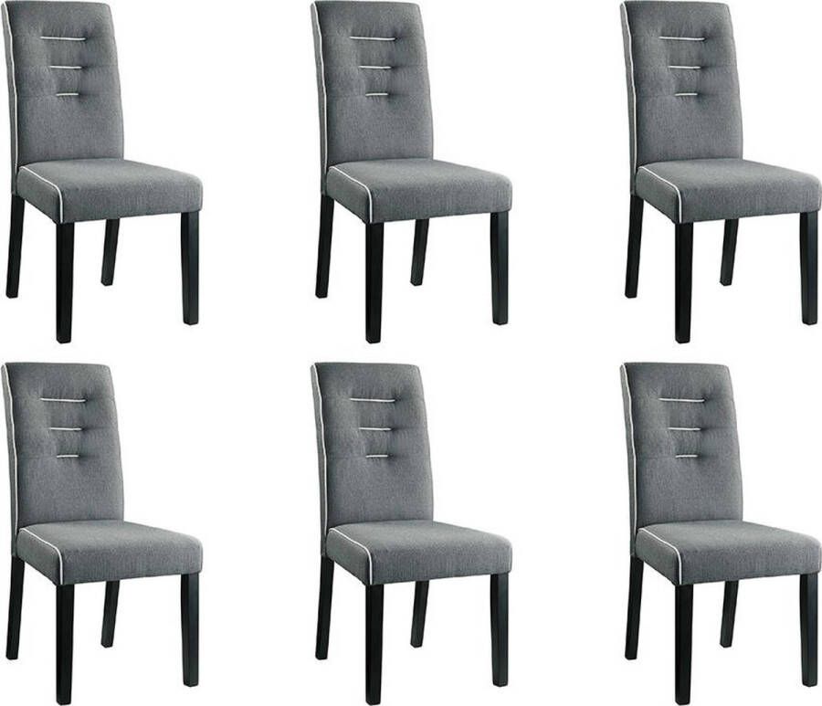 Vente-unique Set van 6 stoelen GABELLE Stof en poten van heveahout Grijs L 47 cm x H 100 cm x D 59.5 cm - Foto 3