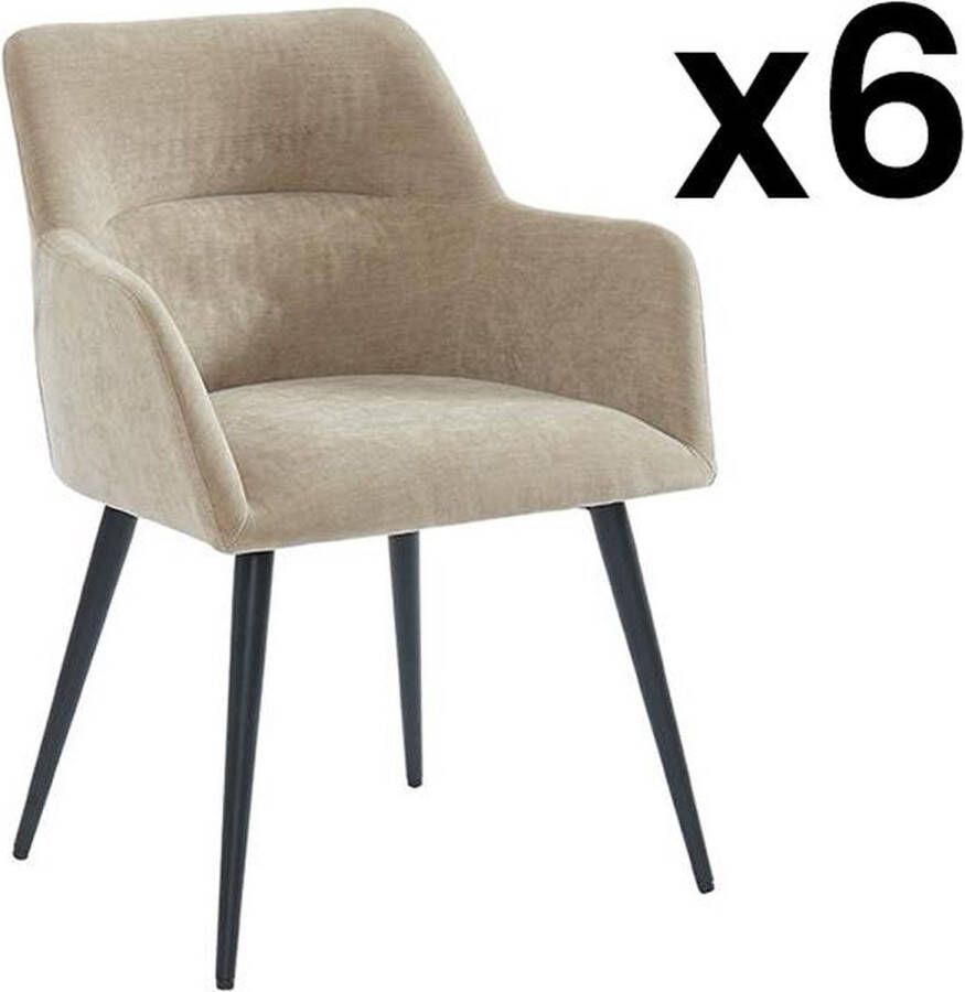 Vente-unique Set van 6 stoelen HEKA Met armleuningen Stof en metaal Beige L 59.5 cm x H 78 cm x D 61 cm - Foto 2