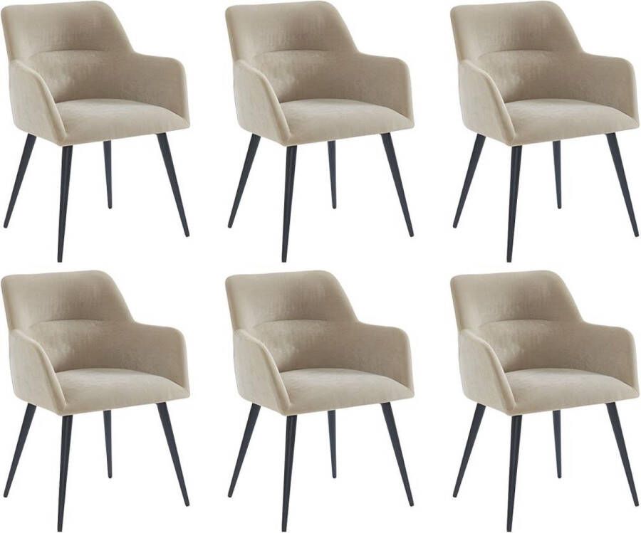 Vente-unique Set van 6 stoelen HEKA Met armleuningen Stof en metaal Beige L 59.5 cm x H 78 cm x D 61 cm