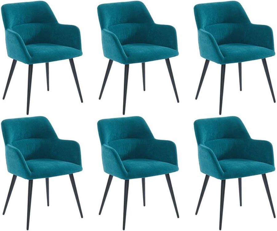 Set van 6 stoelen HEKA Met armleuningen Stof en metaal Blauw L 59.5 cm x H 78 cm x D 61 cm - Foto 2