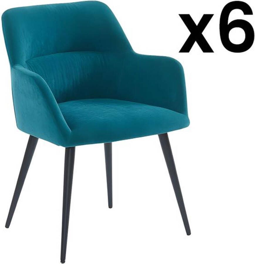Set van 6 stoelen HEKA Met armleuningen Stof en metaal Blauw L 59.5 cm x H 78 cm x D 61 cm