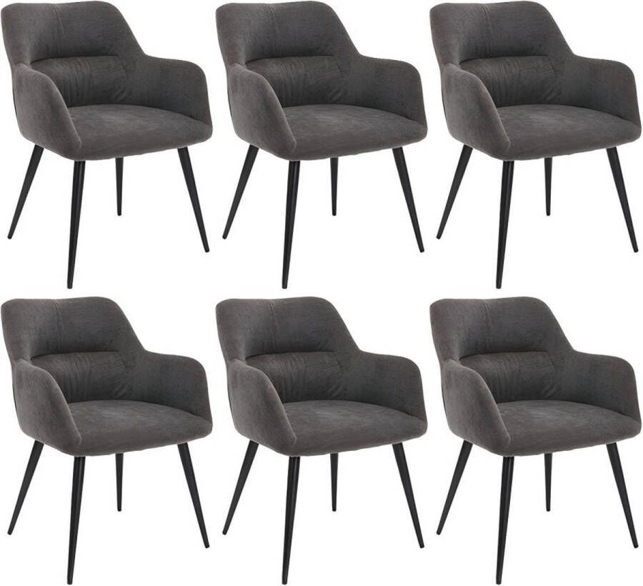 Set van 6 stoelen HEKA Met armleuningen Stof en metaal Grijs L 59.5 cm x H 78 cm x D 61 cm - Foto 1