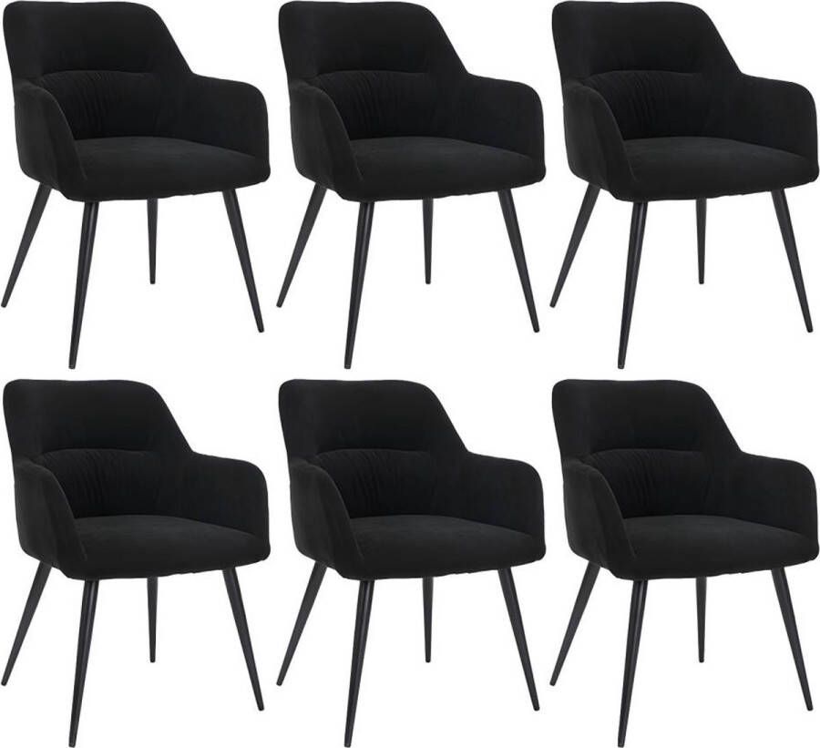 Set van 6 stoelen HEKA Met armleuningen Stof en metaal Zwart L 59.5 cm x H 78 cm x D 61 cm