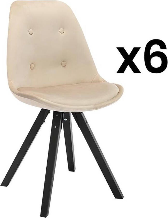 Set van 6 stoelen in scandinavische stijl ANEYA Fluweel & poten in Hevea Beige L 48.5 cm x H 85 cm x D 55 cm