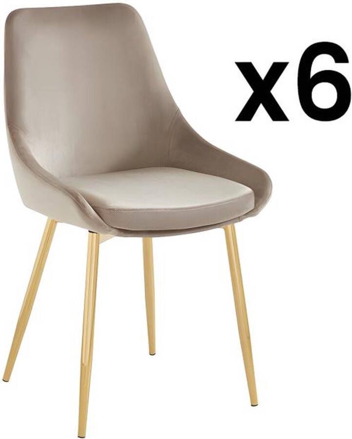 Vente-unique Set van 6 stoelen MASURIE Fluweel en Goudkleurig metaal Taupe L 49 cm x H 85.5 cm x D 56 cm - Foto 5
