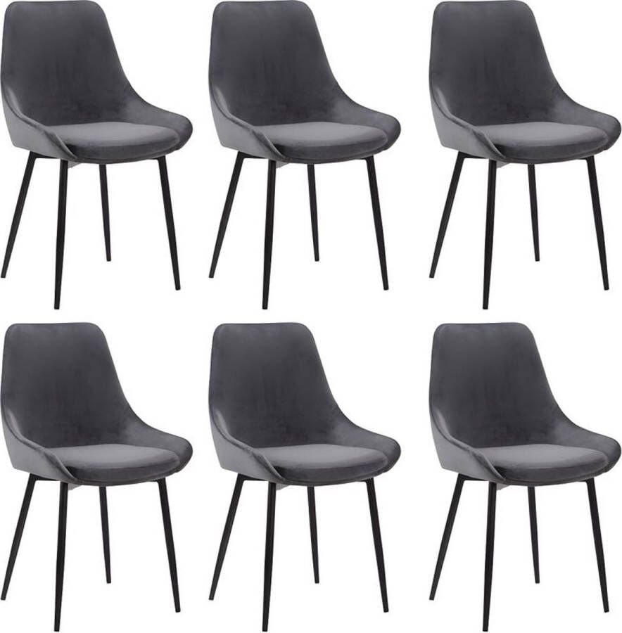 Set van 6 stoelen MASURIE Fluweel Grijs L 49 cm x H 85.5 cm x D 56 cm