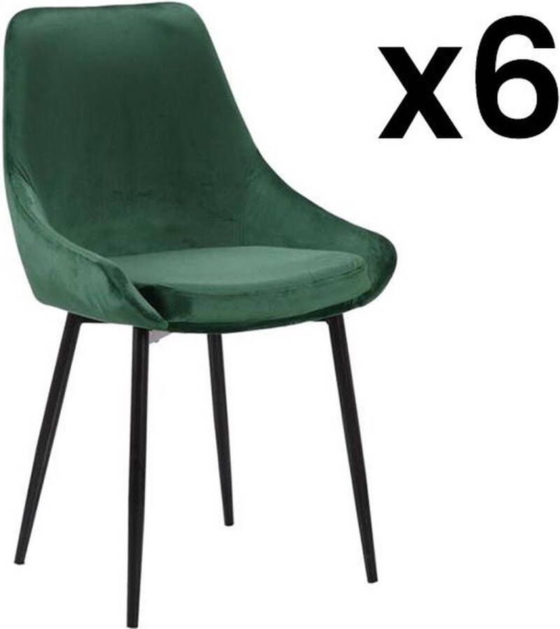 Vente-unique Set van 6 stoelen MASURIE Fluweel Groen L 49 cm x H 85.5 cm x D 56 cm - Foto 3