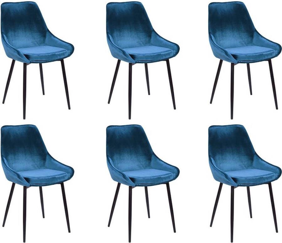 Vente-unique Set van 6 stoelen MASURIE Fluweel Nachtblauw L 49 cm x H 85.5 cm x D 56 cm - Foto 2