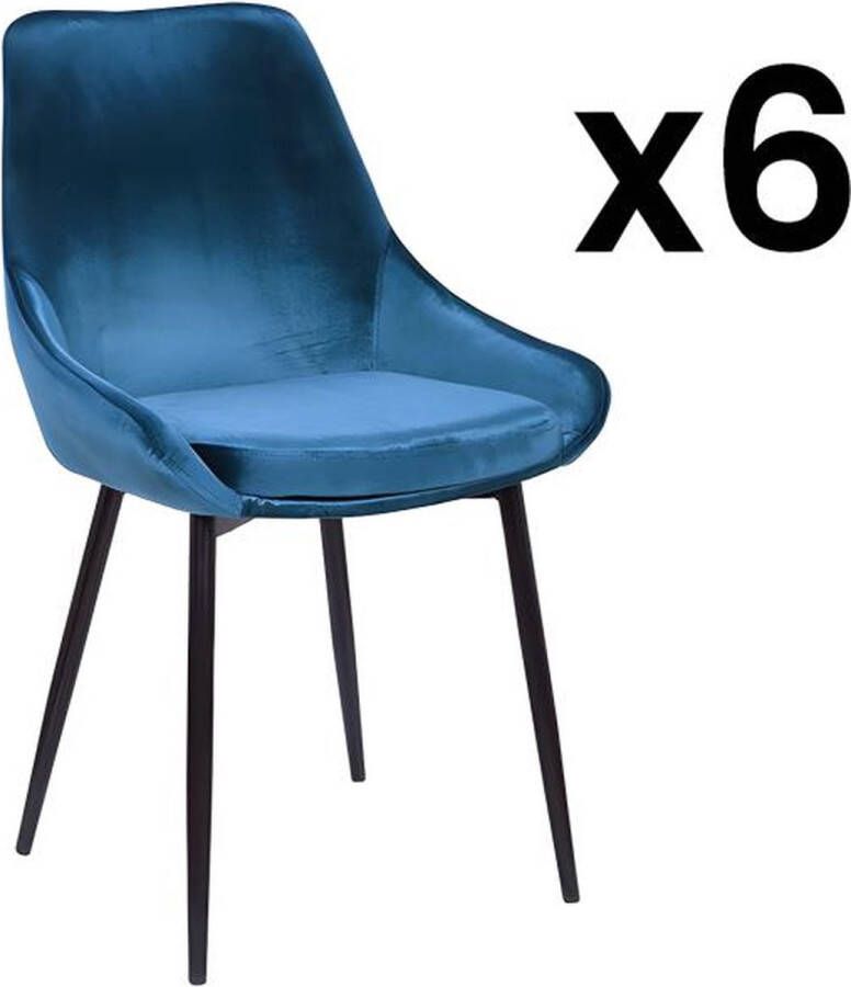 Vente-unique Set van 6 stoelen MASURIE Fluweel Nachtblauw L 49 cm x H 85.5 cm x D 56 cm - Foto 1