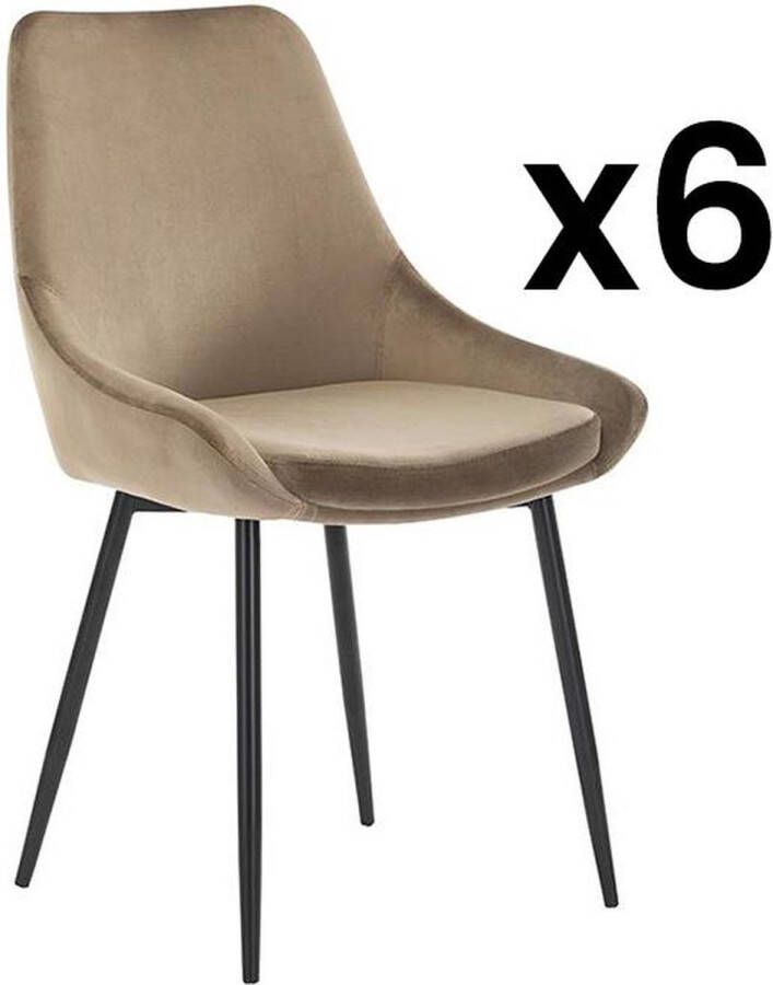 Vente-unique Set van 6 stoelen MASURIE Fluweel Taupe L 49 cm x H 85.5 cm x D 56 cm - Foto 4