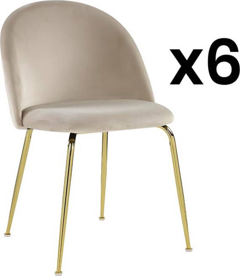 Set van 6 stoelen MELBOURNE Fluweel en goudkleurig metaal Beige L 50 cm x H 77 cm x D 55 cm