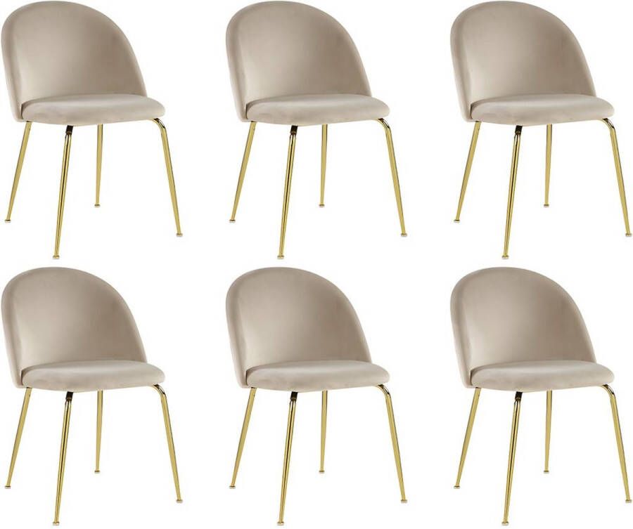 Set van 6 stoelen MELBOURNE Fluweel en goudkleurig metaal Beige L 50 cm x H 77 cm x D 55 cm