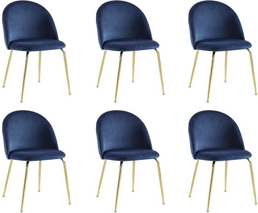 Vente-unique Set van 6 stoelen MELBOURNE Fluweel en goudkleurig metaal Blauw L 50 cm x H 77 cm x D 55 cm - Foto 2
