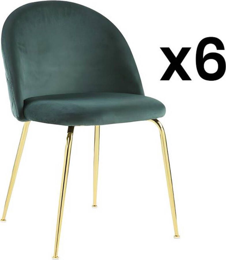 Vente-unique Set van 6 stoelen MELBOURNE Fluweel en goudkleurig metaal Groen L 50 cm x H 77 cm x D 55 cm - Foto 3
