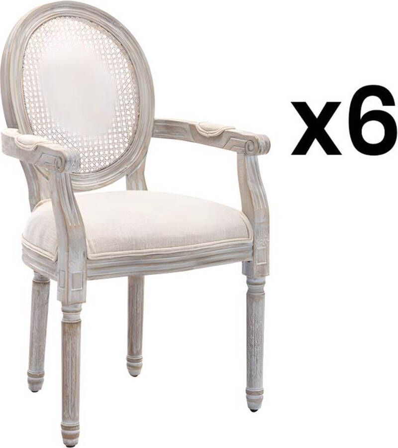Vente-unique Set van 6 stoelen met armleuningen Riet stof en heveahout Beige ANTOINETTE L 54.4 cm x H 95.5 cm x D 57 cm - Foto 2