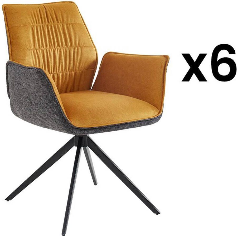Vente-unique Set van 6 stoelen met armleuningen Stof en metaal Geel en antracietgrijs MARILA L 65 cm x H 82 cm x D 62 cm - Foto 3