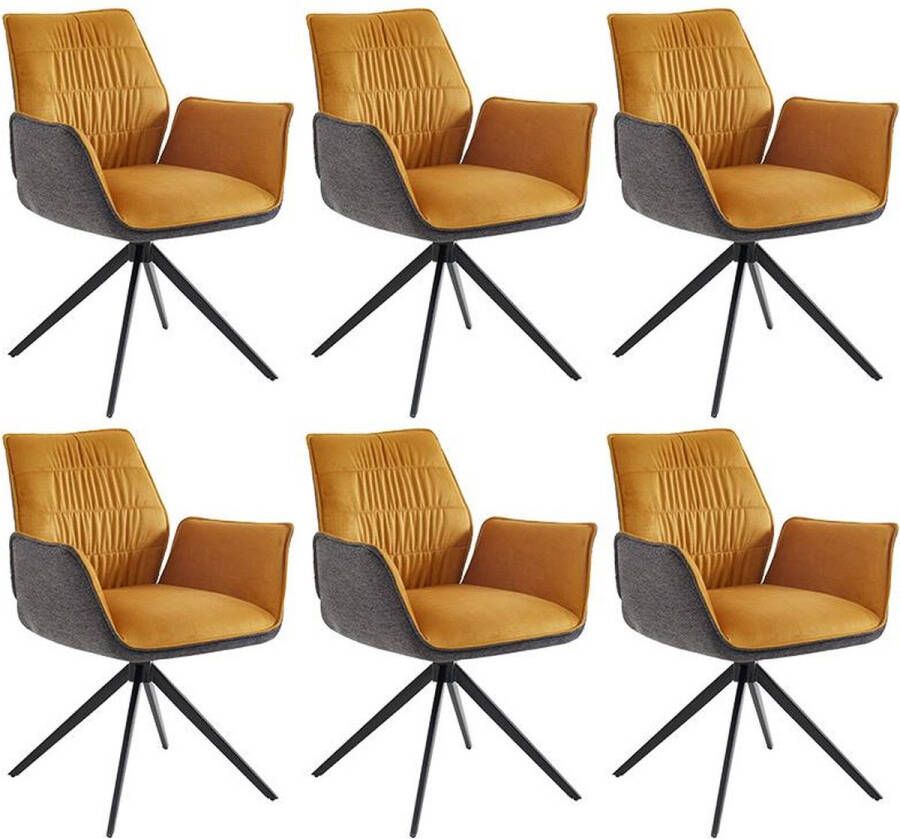 Set van 6 stoelen met armleuningen Stof en metaal Geel en antracietgrijs MARILA L 65 cm x H 82 cm x D 62 cm - Foto 1