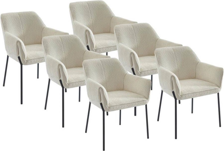 Pascal Morabito Set van 6 stoelen met armleuningen van boucléstof en zwart metaal Crèmewit AKETI L 62 cm x H 83 cm x D 65 cm - Foto 2