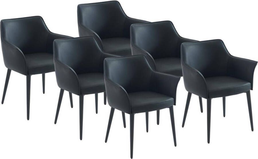 Vente-unique Set van 6 stoelen met armleuningen van kunstleer en metaal Zwart MIALOV L 61.5 cm x H 78 cm x D 57 cm