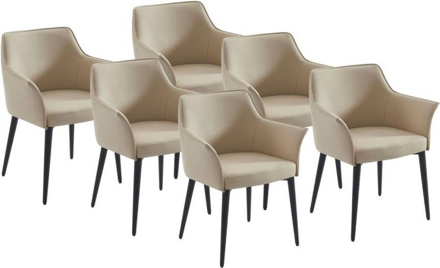 Vente-unique Set van 6 stoelen met armleuningen van kunstleer en zwart metaal Beige MIALOV L 61.5 cm x H 78 cm x D 57 cm - Foto 2