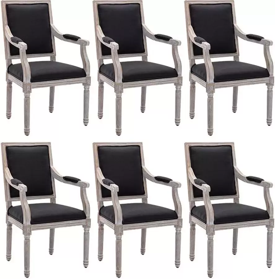 Set van 6 stoelen met armleuningen van stof en Hevea hout Zwart AMBOISETTE L 59 cm x H 101 cm x D 57.5 cm
