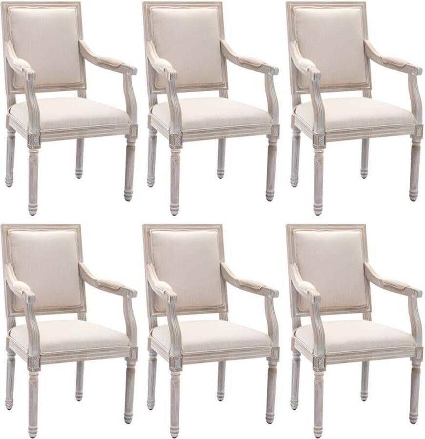 Set van 6 stoelen met armleuningen van stof en rubberhout Beige AMBOISETTE L 59 cm x H 101 cm x D 57.5 cm