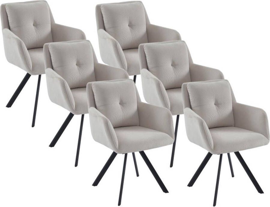 Maison Céphy Set van 6 stoelen met armleuningen van stof en zwart metaal Crèmewit ZOLEVY L 59 cm x H 88 cm x D 66 cm