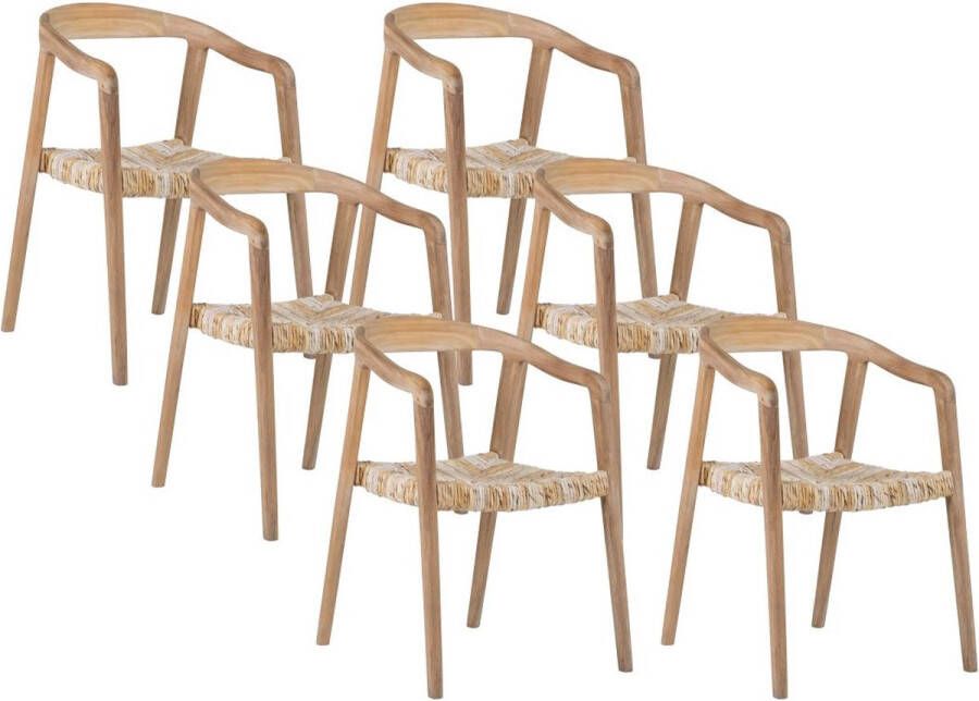 Set van 6 stoelen met armleuningen van teakhout Licht naturel JUNARIA L 55 cm x H 78 cm x D 57 cm
