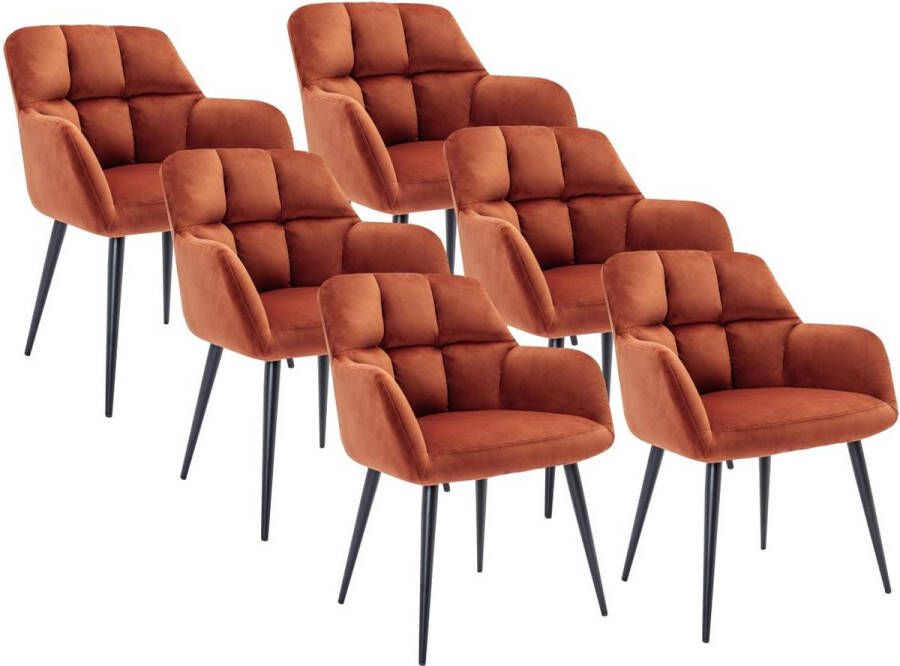Vente-unique Set van 6 stoelen met armleuningen van fluweel en metaal Terracotta PEGA L 58.5 cm x H 78 cm x D 62 cm