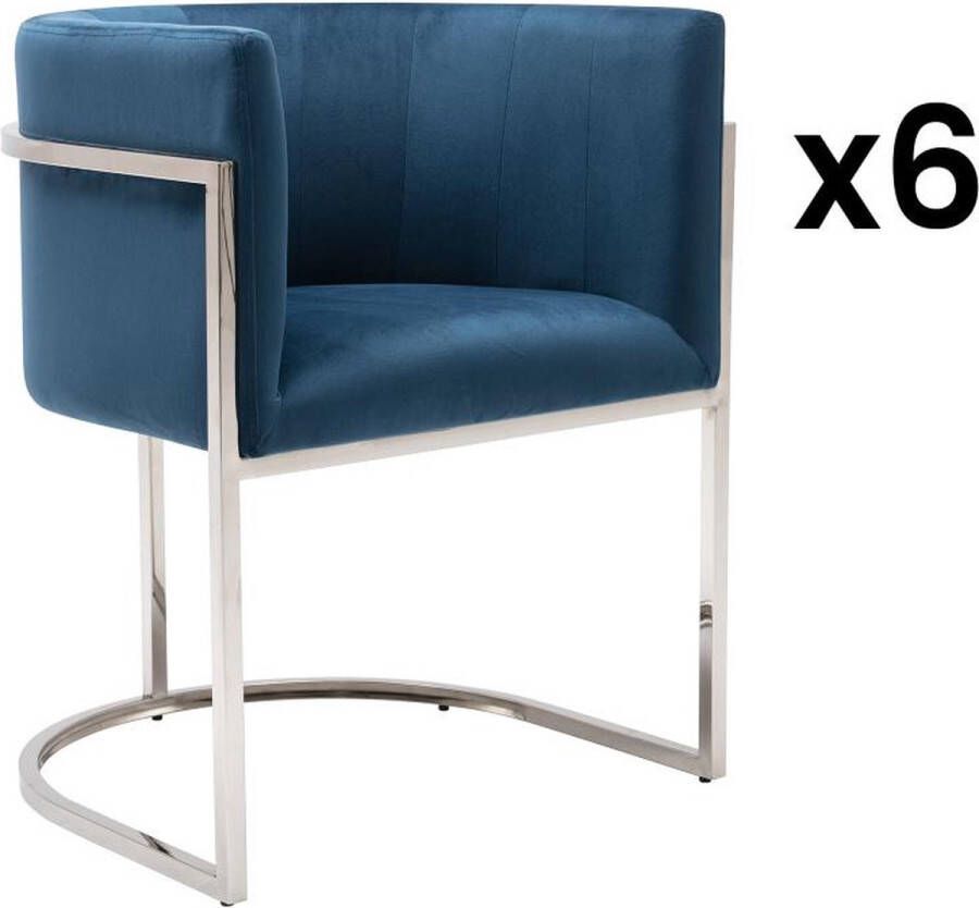 Pascal Morabito Set van 6 stoelen met armleuningen Velours en roestvrij staal Blauw en verchroomd PERIA van L 60 cm x H 76 cm x D 56.5 cm