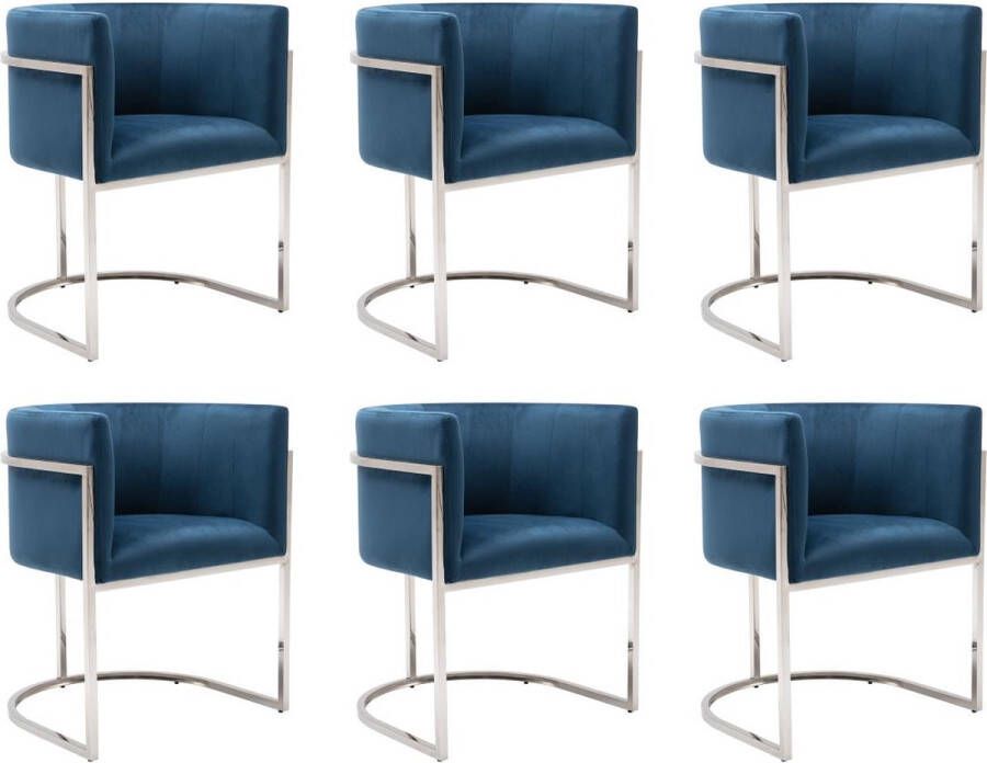 Pascal Morabito Set van 6 stoelen met armleuningen Velours en roestvrij staal Blauw en verchroomd PERIA van L 60 cm x H 76 cm x D 56.5 cm - Foto 2