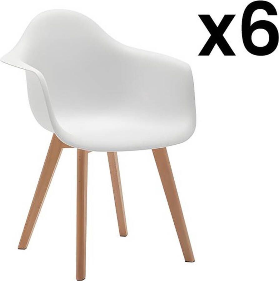 Vente-unique Set van 6 stoelen met armleuningen VIXI polypropyleen en beuk Wit L 63.5 cm x H 84 cm x D 57 cm - Foto 3