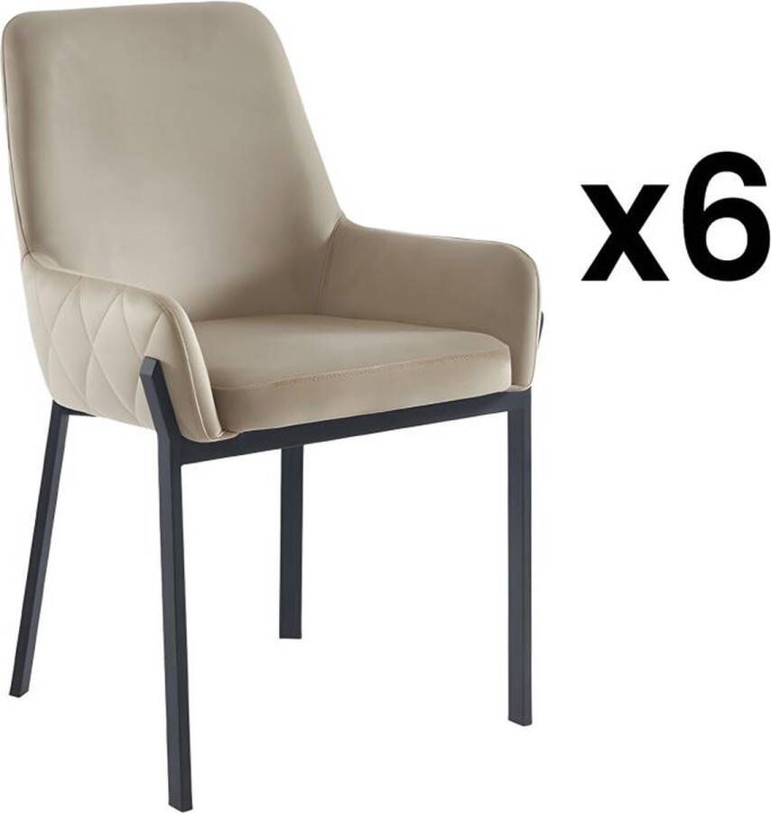 Pascal Morabito Set van 6 stoelen met fluweel en metalen armleuningen Beige CAROLONA van L 57 cm x H 85 cm x D 60.5 cm