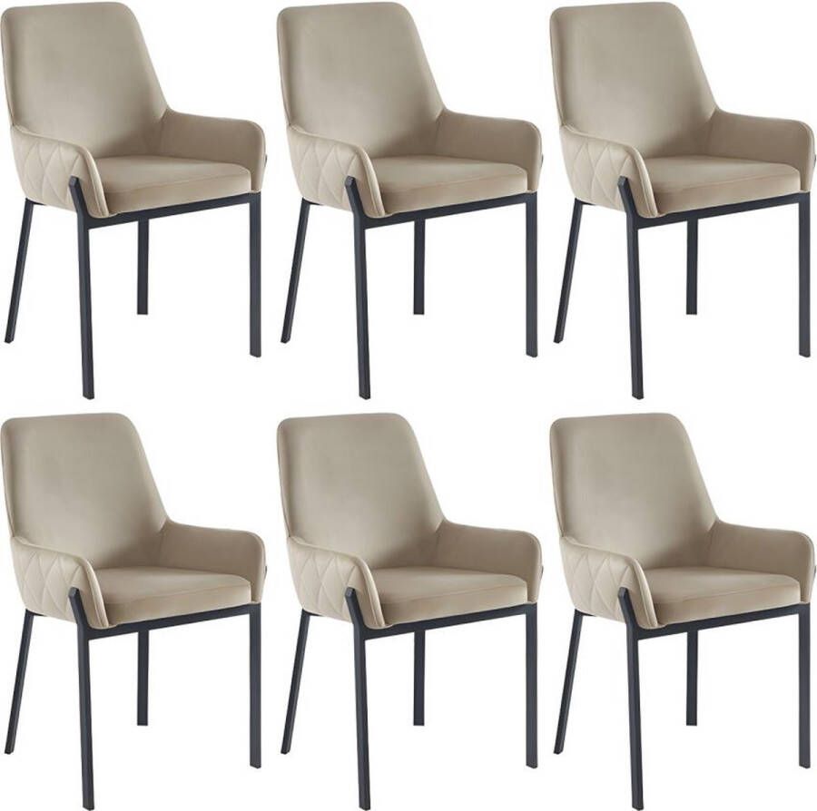 Pascal Morabito Set van 6 stoelen met fluweel en metalen armleuningen Beige CAROLONA van L 57 cm x H 85 cm x D 60.5 cm - Foto 2