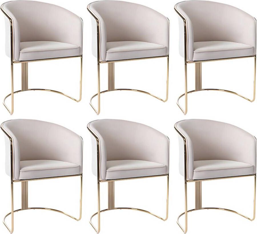 Pascal Morabito Set van 6 stoelen met fluweel en metalen armleuningen Beige en goud JOSETHE van L 59.5 cm x H 82.5 cm x D 52.5 cm