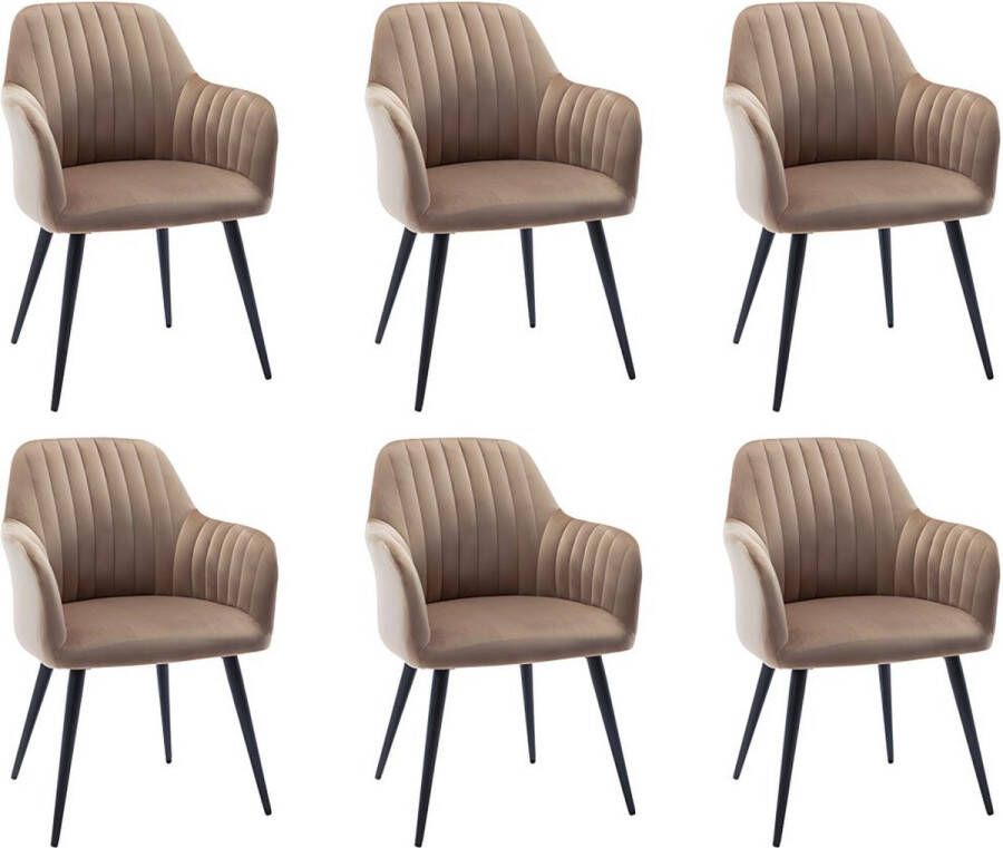 Set van 6 stoelen met fluweel en zwarte metalen leuningen Beige ELEANA L 58 cm x H 82 cm x D 59 cm