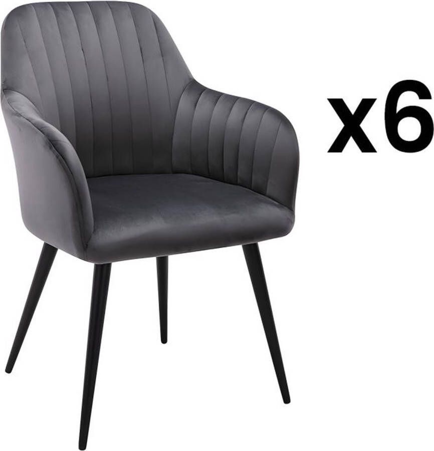 Set van 6 stoelen met fluweel en zwarte metalen leuningen Grijs ELEANA L 58 cm x H 82 cm x D 59 cm