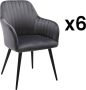 Vente-unique Set van 6 stoelen met fluweel en zwarte metalen leuningen Grijs ELEANA L 58 cm x H 82 cm x D 59 cm - Thumbnail 2