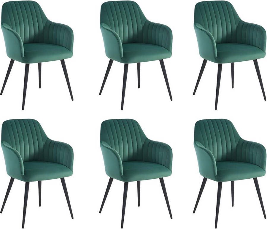 Vente-unique Set van 6 stoelen met fluweel en zwarte metalen leuningen Groen ELEANA L 58 cm x H 82 cm x D 59 cm