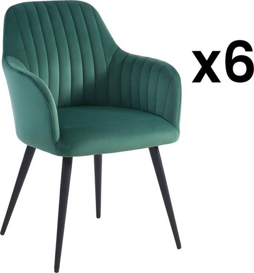 Vente-unique Set van 6 stoelen met fluweel en zwarte metalen leuningen Groen ELEANA L 58 cm x H 82 cm x D 59 cm - Foto 3
