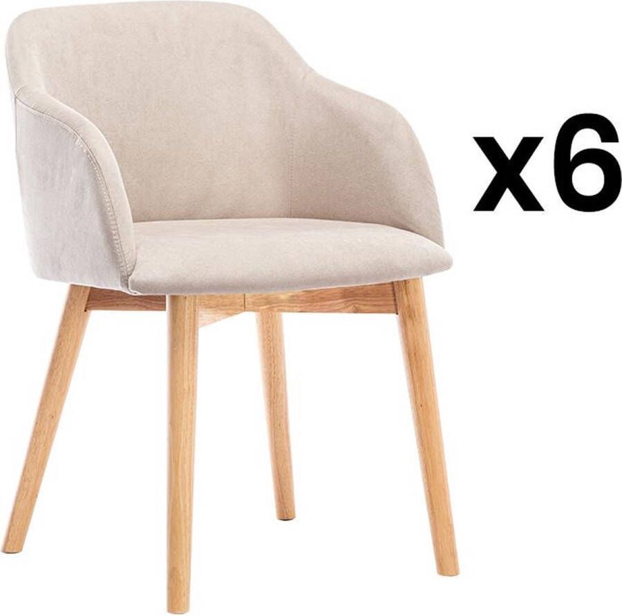 Vente-unique Set van 6 stoelen Stof en hevea hout Beige JELISA L 54 cm x H 79 cm x D 56 cm - Foto 4