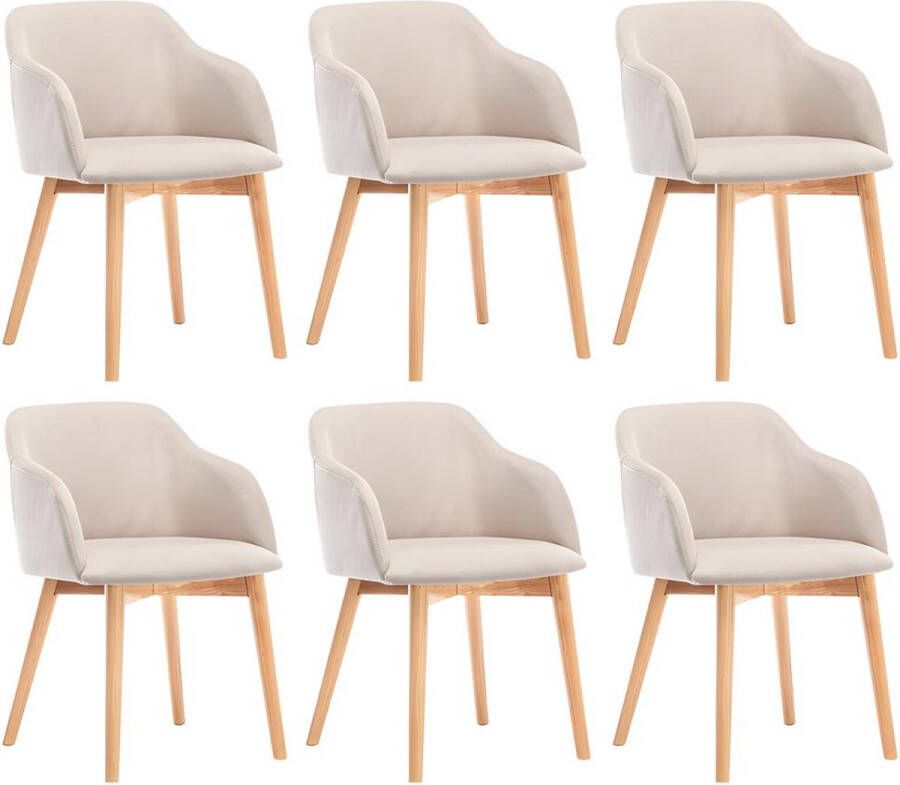 Vente-unique Set van 6 stoelen Stof en hevea hout Beige JELISA L 54 cm x H 79 cm x D 56 cm
