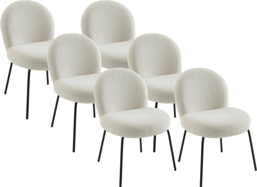 Vente-unique Set van 6 stoelen van boucléstof en zwart metaal Crèmewit CURLYN L 59 cm x H 85 cm x D 66 cm