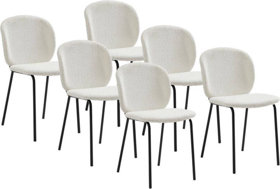 Vente-unique Set van 6 stoelen van boucléstof en zwart metaal Crèmewit BEJUMA L 47.5 cm x H 85 cm x D 57.5 cm - Foto 2