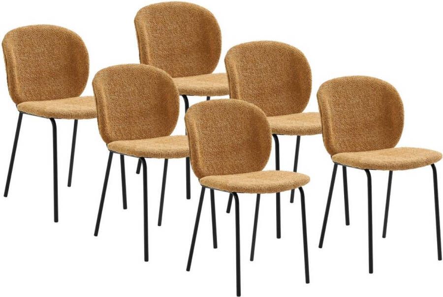 Vente-unique Set van 6 stoelen van boucléstof en zwart metaal Mosterdgeel BEJUMA L 47.5 cm x H 85 cm x D 57.5 cm - Foto 1