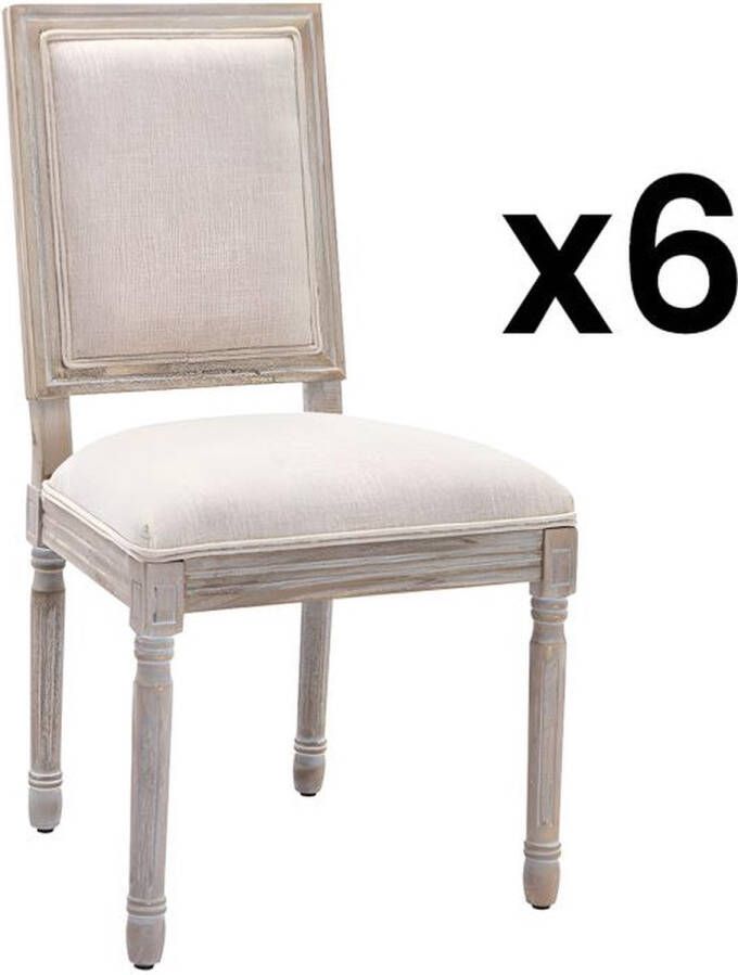 Vente-unique Set van 6 stoelen van stof en heveahout Beige AMBOISETTE L 50 cm x H 95 cm x D 60 cm