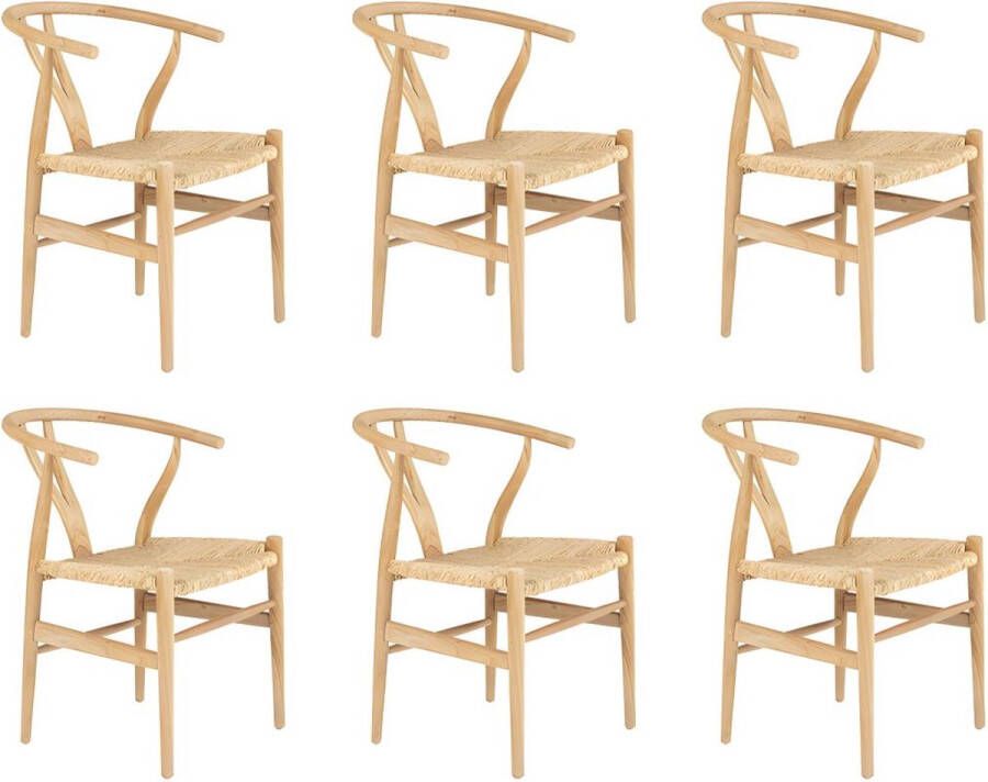 Vente-unique Set van 6 stoelen van teakhout en riet naturel POGIANA L 53 cm x H 77 cm x D 63 cm